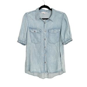 Jane and Delancey Light Blue Button Front Chambray Denim Blouse L
